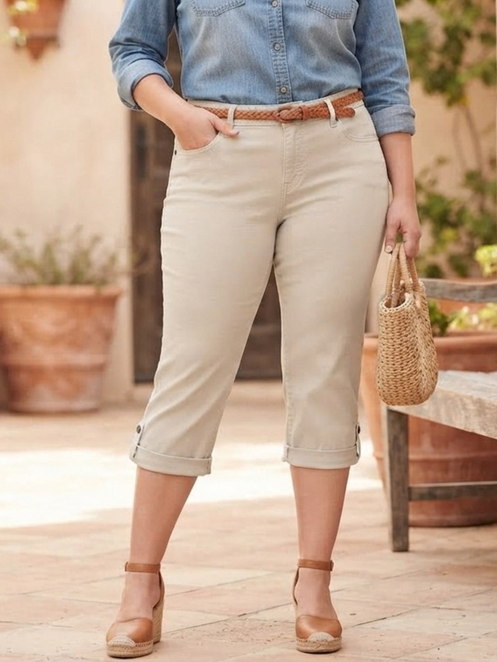 Gloria Vanderbilt Beige Cropped Capri Jeans